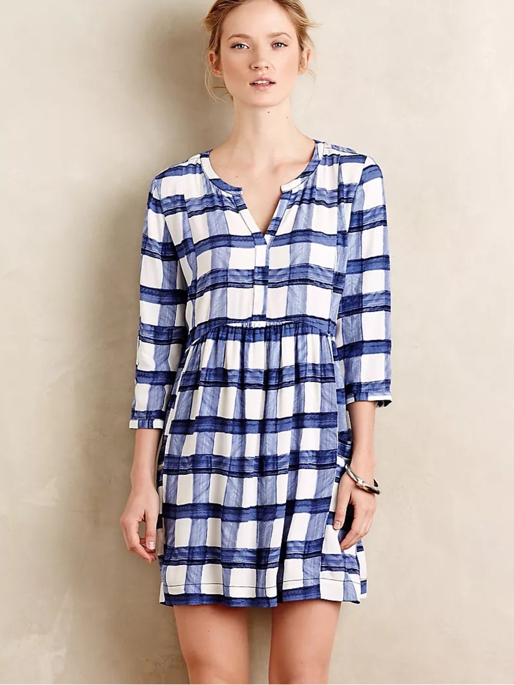 Maeve Anthropologie Devery Blue Plaid Check Tunic Dress Large
